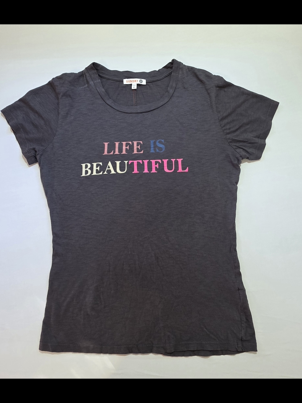 Sundry Women's 'Life Is Beautiful' Black Graphic Tee #0002